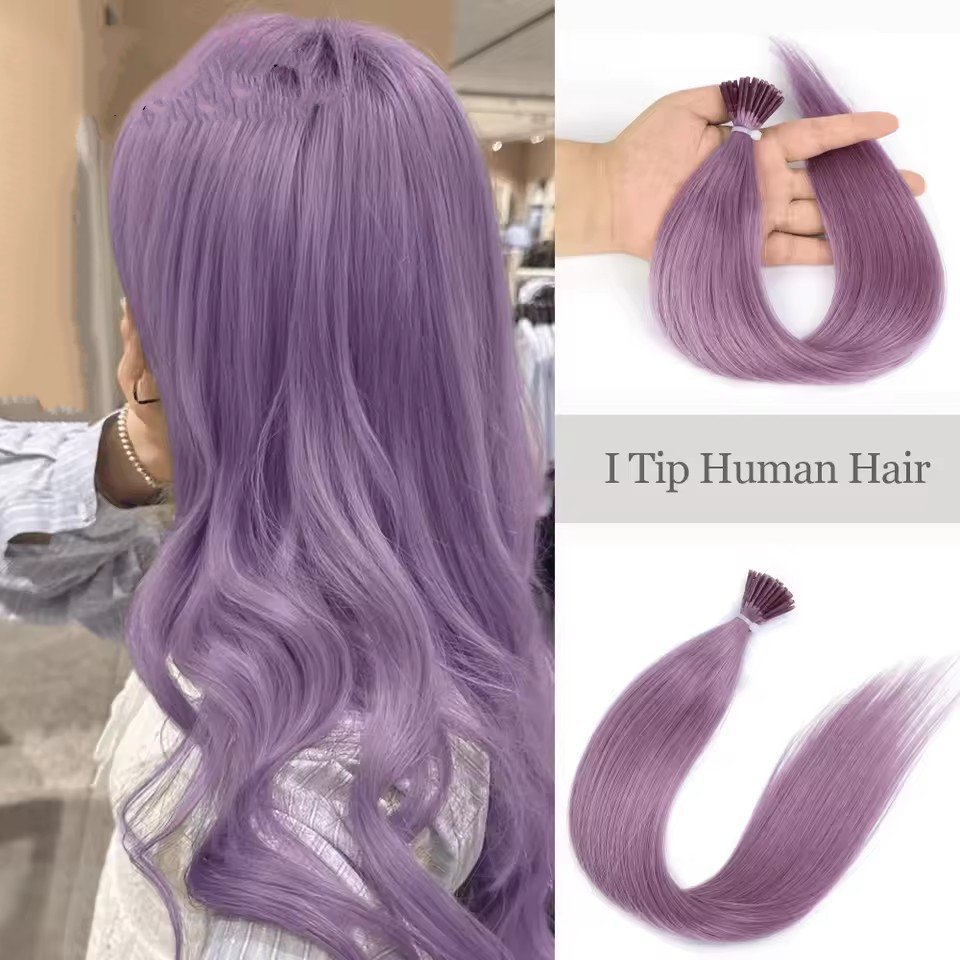 11A 100g Fancy Violet  Prebond I Tip Virgin Human Hair Extensions Natural Real Hair Fusion Blue Purple Pink  Human Hair Extensions