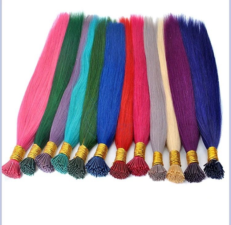 11A 100g Colorful  Prebond I Tip Virgin Human Hair Extensions Natural Real Hair Fusion Blue Purple Pink  Human Hair Extensions