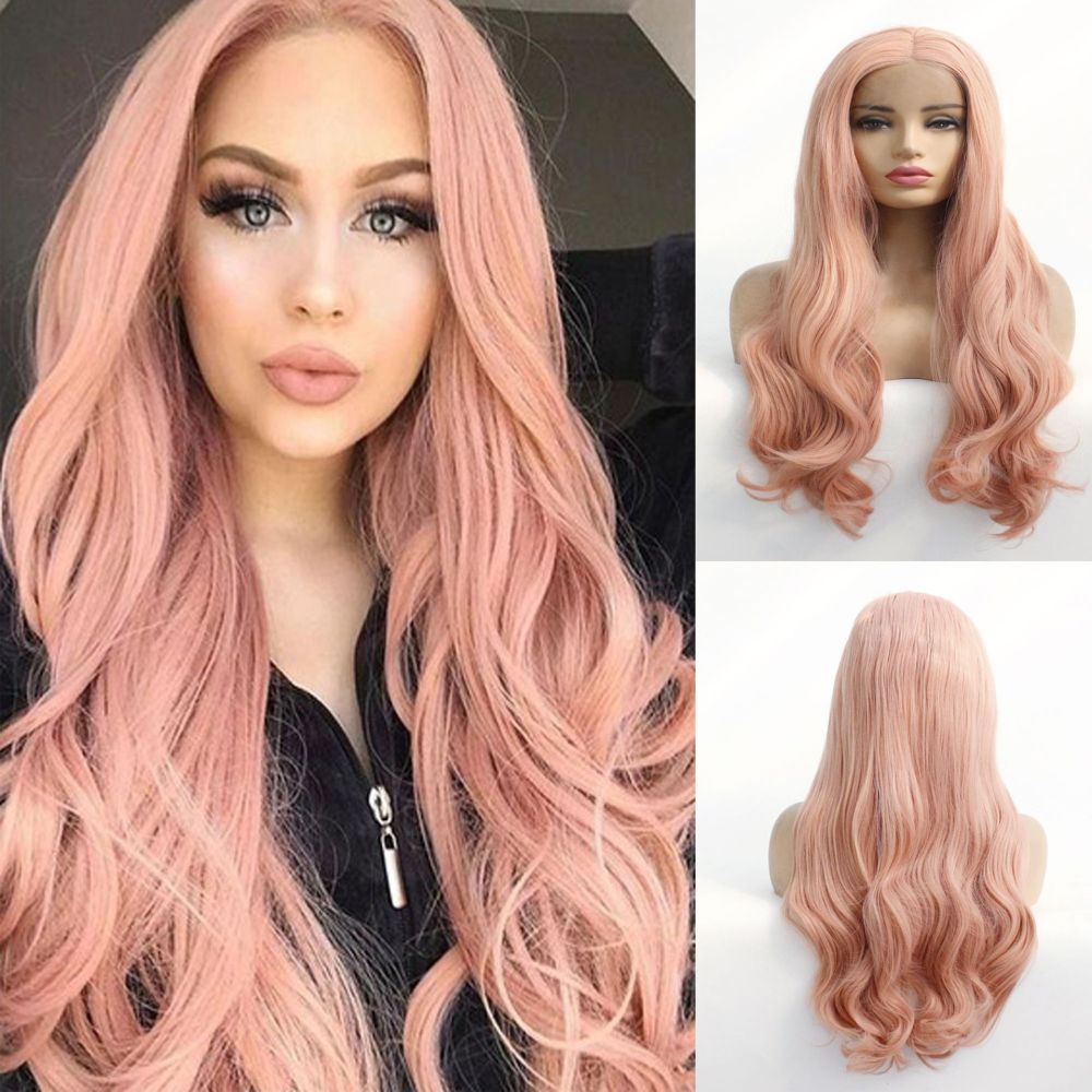 Long Body Wave Pink Lace Front  Synthetic Wigs 13x4 Heat Resistant Lace Wigs  Natural Hairline Daily Use Cosplay Wig Glueless