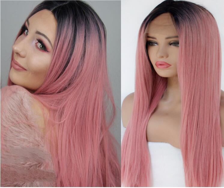 Long Straight 18 -26 inch Ombre Lace Front  Synthetic Wigs 13x4 Lace Fiber Wig With Baby Hair for  Women