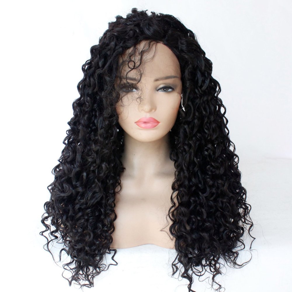 Long 18 -26 inch  Kinky Curly Lace Front  Synthetic Wigs 13x4 Heat Resistant Lace Wig With Baby Hair  For Black Women