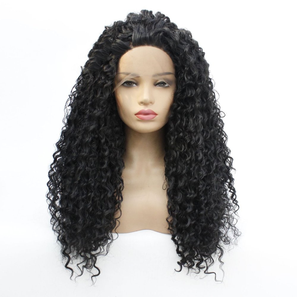 Long 18 -26 inch  Kinky Curly Lace Front  Synthetic Wigs 13x4 Heat Resistant Lace Wig With Baby Hair  For Black Women