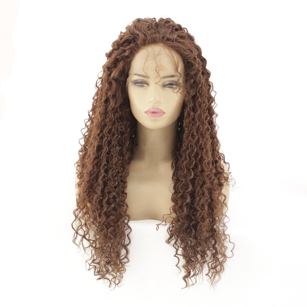 Long 18 -26 inch  Kinky Curly Lace Front  Synthetic Wigs 13x4 Heat Resistant Lace Wig With Baby Hair  For Black Women