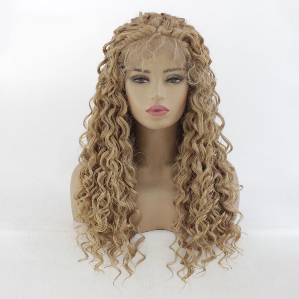 Long 18 -26 inch  Kinky Curly Lace Front  Synthetic Wigs 13x4 Heat Resistant Lace Wig With Baby Hair  For Black Women