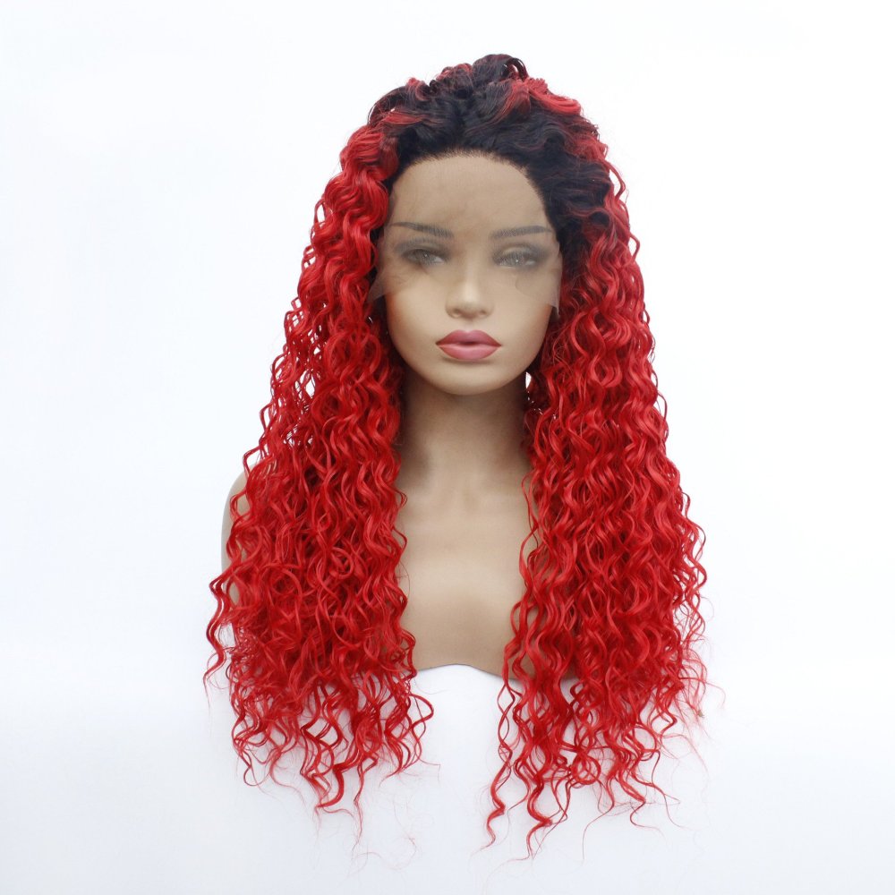 Long 18 -26 inch Ombre Brown Kinky Curly Lace Front Wigs 13x4 Synthetic Lae Wig With Baby Hair  For Black Women
