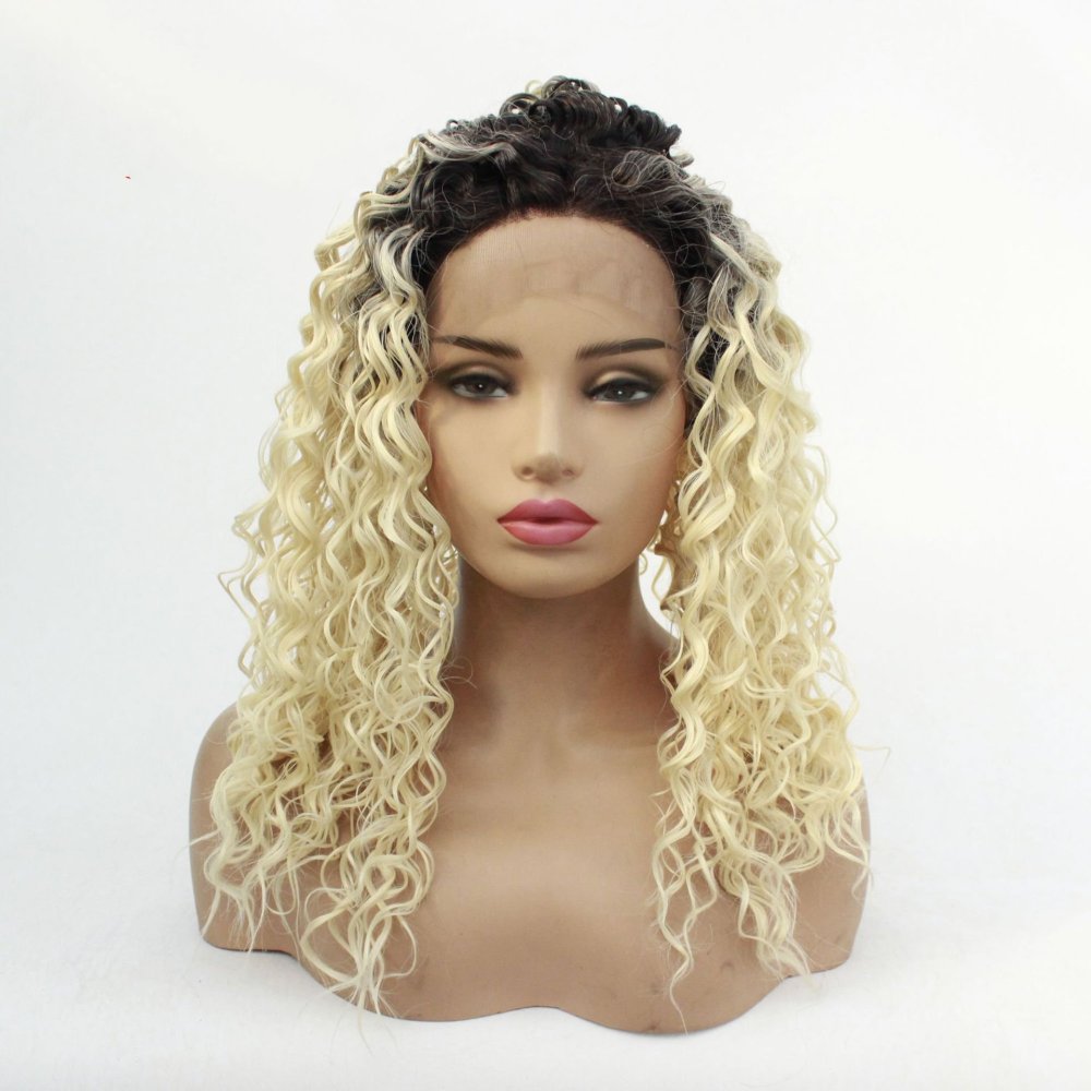 Long 18 -26 inch Ombre Brown Kinky Curly Lace Front Wigs 13x4 Synthetic Lae Wig With Baby Hair  For Black Women