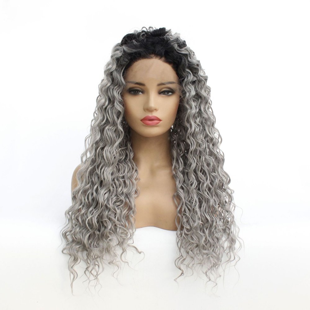 Long 18 -26 inch Ombre Brown Kinky Curly Lace Front Wigs 13x4 Synthetic Lae Wig With Baby Hair  For Black Women