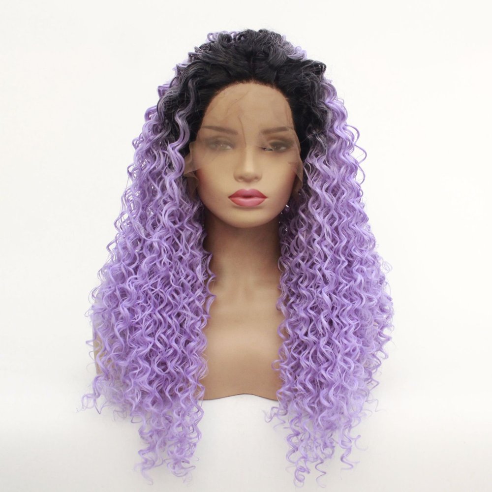 Long 18 -26 inch Ombre Brown Kinky Curly Lace Front Wigs 13x4 Synthetic Lae Wig With Baby Hair  For Black Women