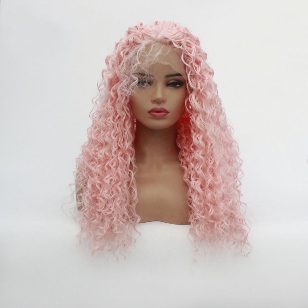Long 18 -26 inch  Kinky Curly Lace Front  Synthetic Wigs 13x4 Heat Resistant Lace Wig With Baby Hair  For Black Women