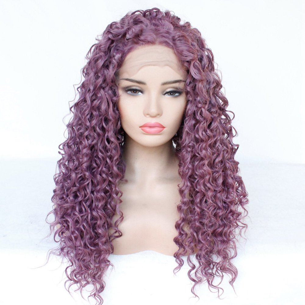 Long 18 -26 inch  Kinky Curly Lace Front  Synthetic Wigs 13x4 Heat Resistant Lace Wig With Baby Hair  For Black Women