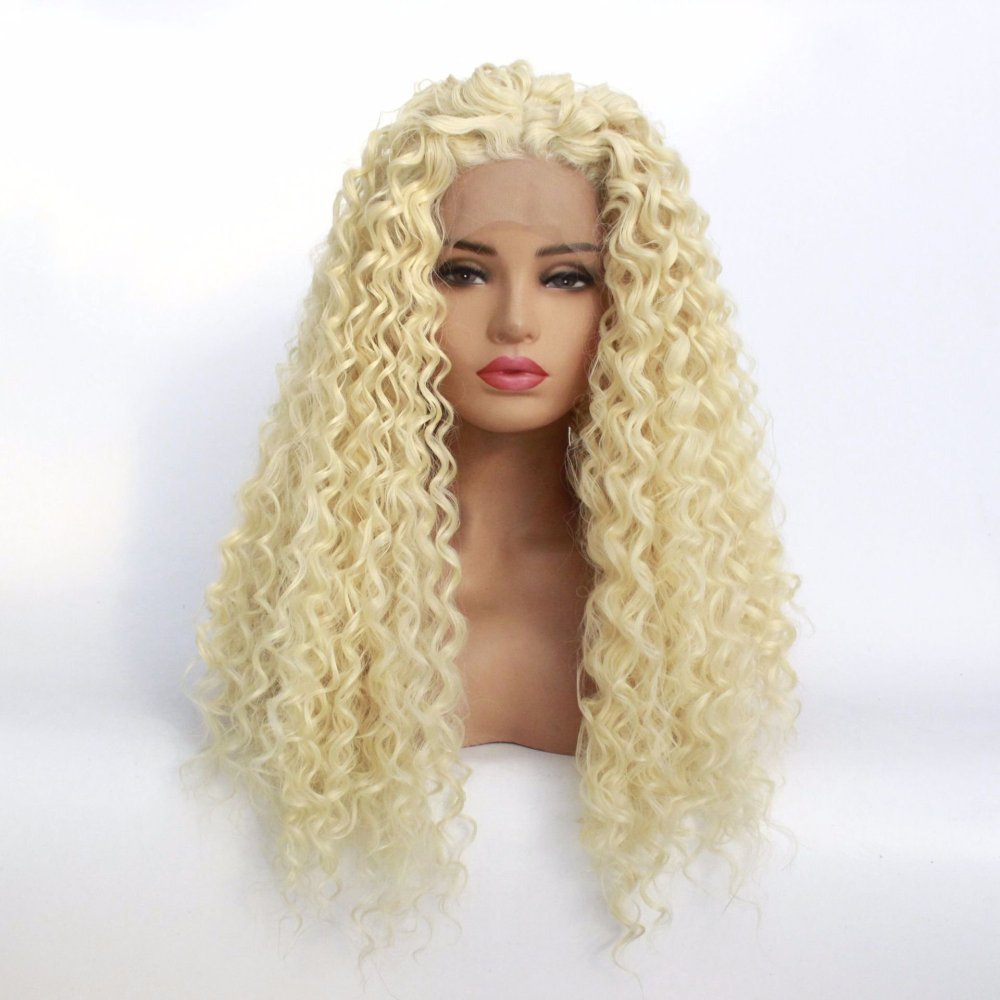 Long 18 -26 inch  Kinky Curly Lace Front  Synthetic Wigs 13x4 Heat Resistant Lace Wig With Baby Hair  For Black Women