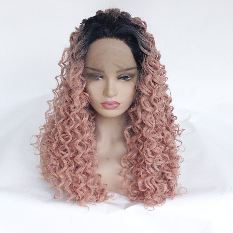 Long 18 -26 inch Ombre Brown Kinky Curly Lace Front Wigs 13x4 Synthetic Lae Wig With Baby Hair  For Black Women