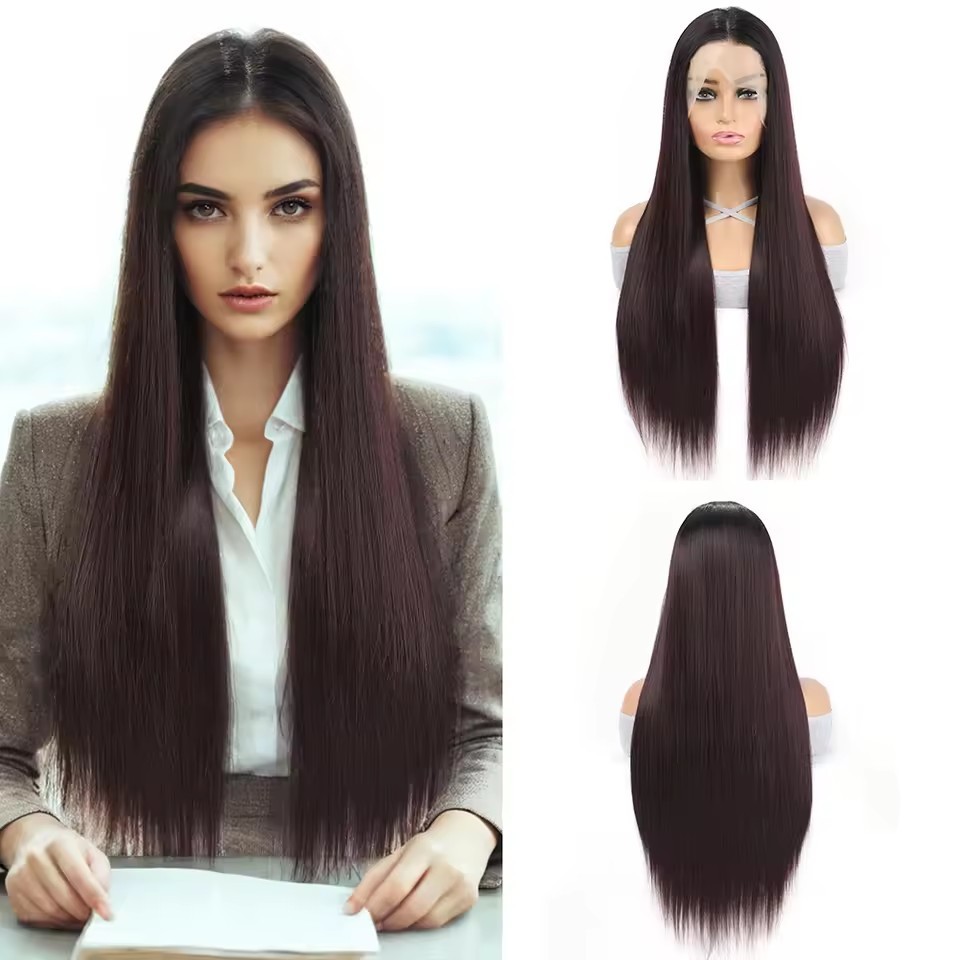 13x4 Long Straight  Lace Front  Synthetic Wigs Pre Plucked Synthetic Wigs Midele Part  Natural Hairline Wigs for Fashion Woman