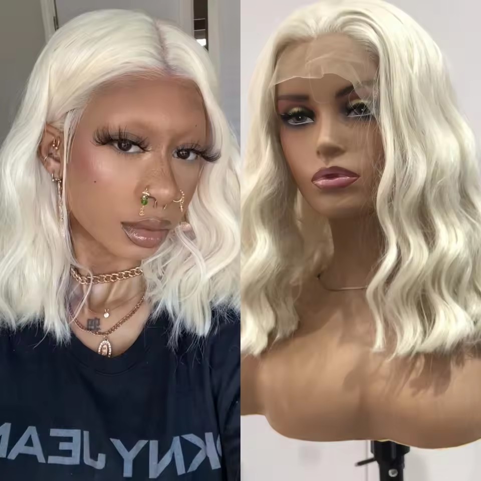 Corn Curly  Synthetic Lace Wigs 13x4 Platinum Blonde Bob Hair Wig Synthetic Lace Front Wig Short Curly Wigs for Women