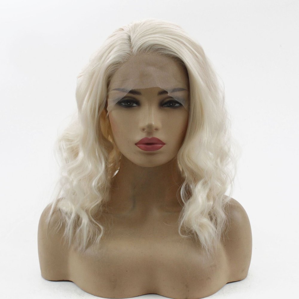 Corn Curly  Synthetic Lace Wigs 13x4 Platinum Blonde Bob Hair Wig Synthetic Lace Front Wig Short Curly Wigs for Women