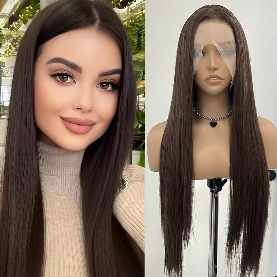 13x4 Long Straight  Lace Front  Synthetic Wigs Ginger Orange Lace Frontal Wigs Glueless Heat-resistant Fibre Wig