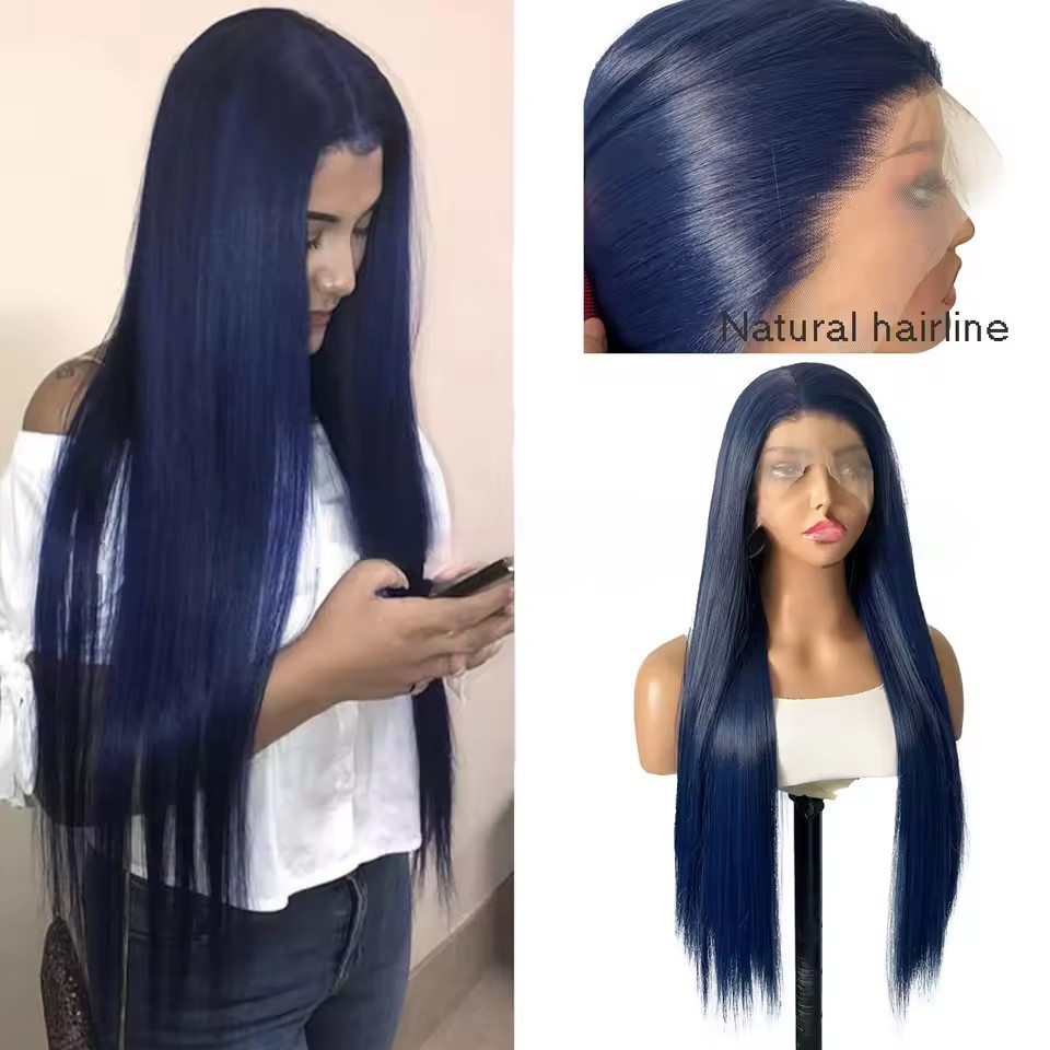 13x4 Long Straight  Lace Front  Synthetic Wigs  Heat Resistant Purple Wig Long Silky Straight Lace Hair Cosplay Wigs