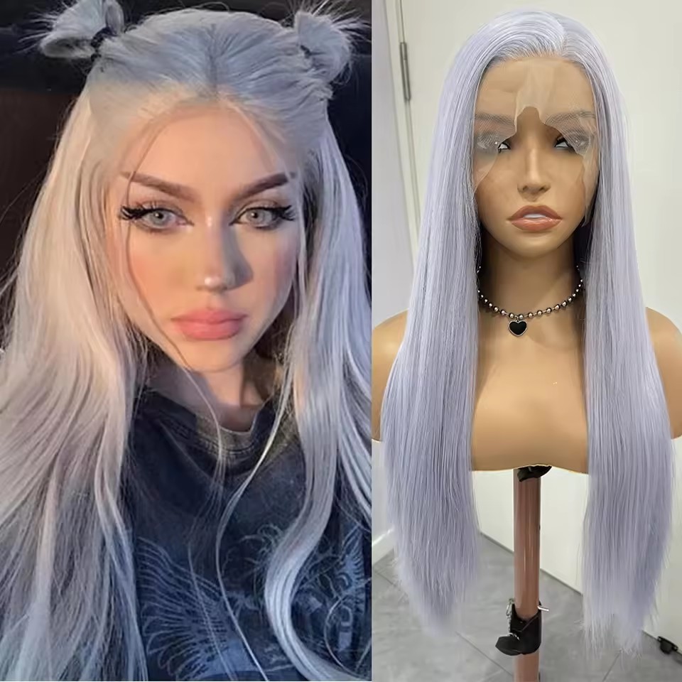 13x4 Long Straight  Lace Front  Synthetic Wigs  Heat Resistant Purple Wig Long Silky Straight Lace Hair Cosplay Wigs