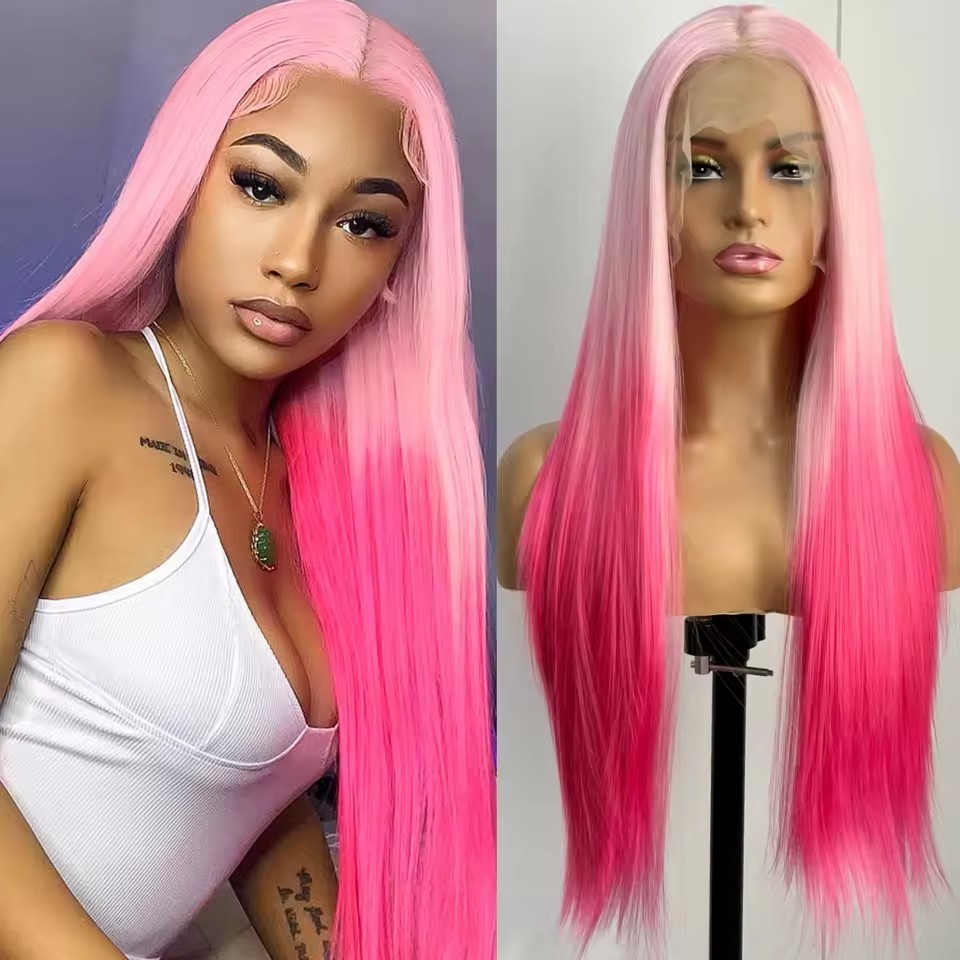 13x4 Long Straight  Lace Front  Synthetic Wigs  Heat Resistant Purple Wig Long Silky Straight Lace Hair Cosplay Wigs
