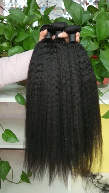 8A  Natural Black Kinky Straight Peruvian Hair Weave Bundles Raw Human Hair Bundle KKST Hair Weft For Black Women