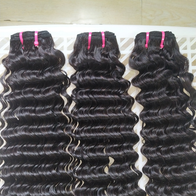 15A Grade Deep Wave  Double Drawn Hair  Raw Hair Weave Bundles  Nature Color 100% Unprocessed Hair Weft Extensions