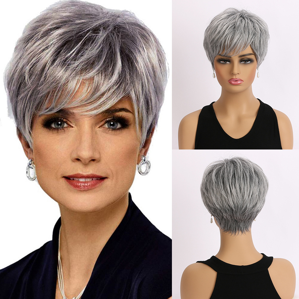 2025 Natural Short Pixie Cut Wig with Bangs Synthetic Mullet Head Wig for Women Dark Brown Straight Hair Daily Cosplay Use