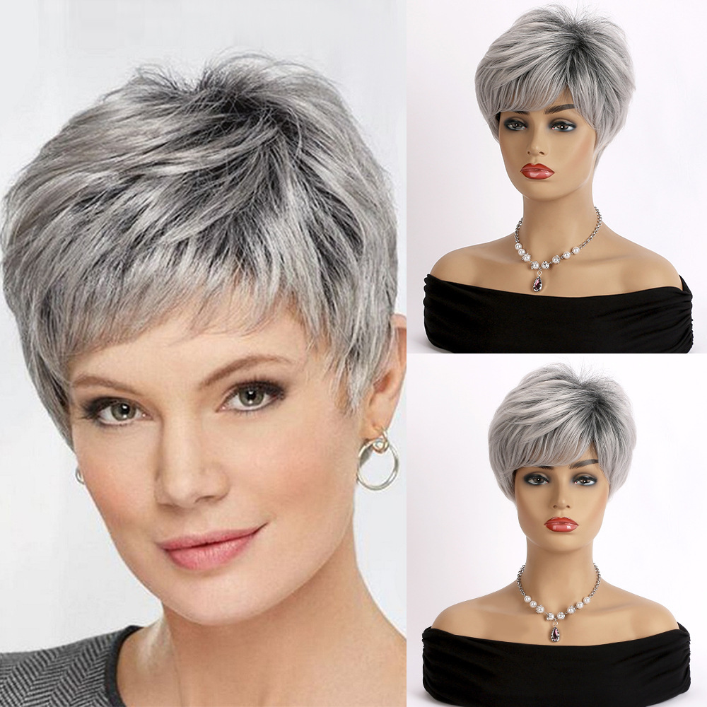 2025 Natural Short Pixie Cut Wig with Bangs Synthetic Mullet Head Wig for Women Dark Brown Straight Hair Daily Cosplay Use