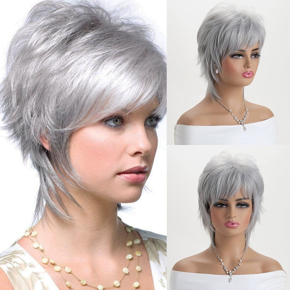 Brown Short Wigs  for White Women Layered Pixie Cut with Blonde Highlights Natural Looking Synthetic Wigs