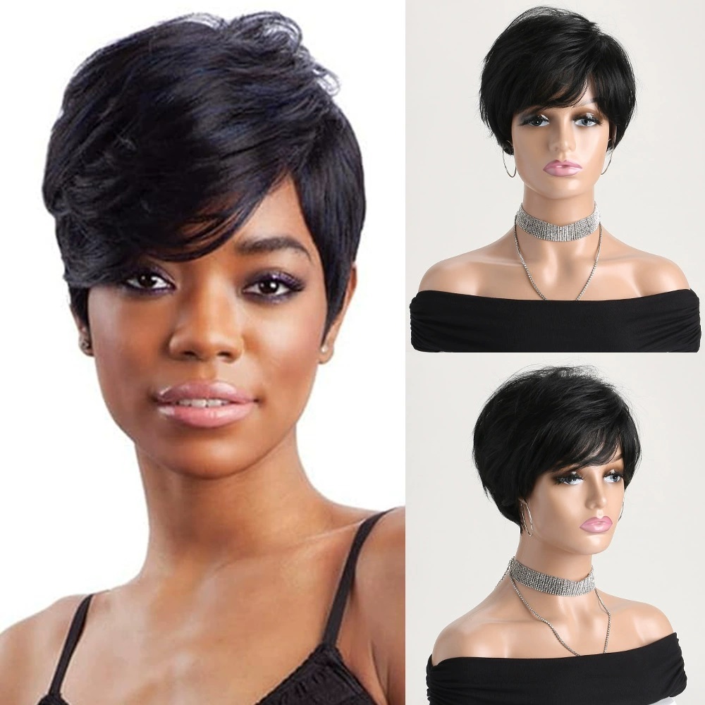 Brown Short Wigs  for White Women Layered Pixie Cut with Blonde Highlights Natural Looking Synthetic Wigs