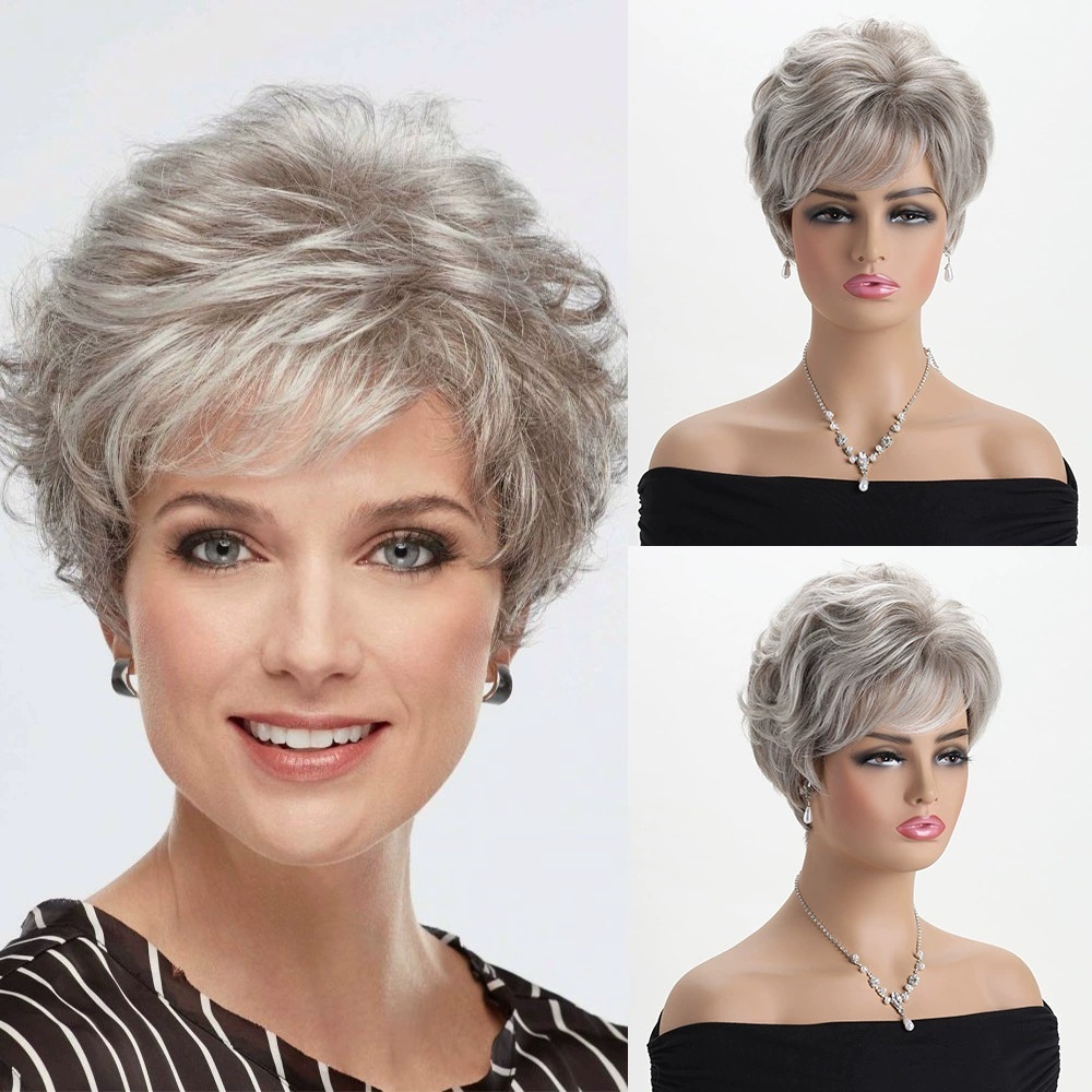 Brown Short Wigs  for White Women Layered Pixie Cut with Blonde Highlights Natural Looking Synthetic Wigs