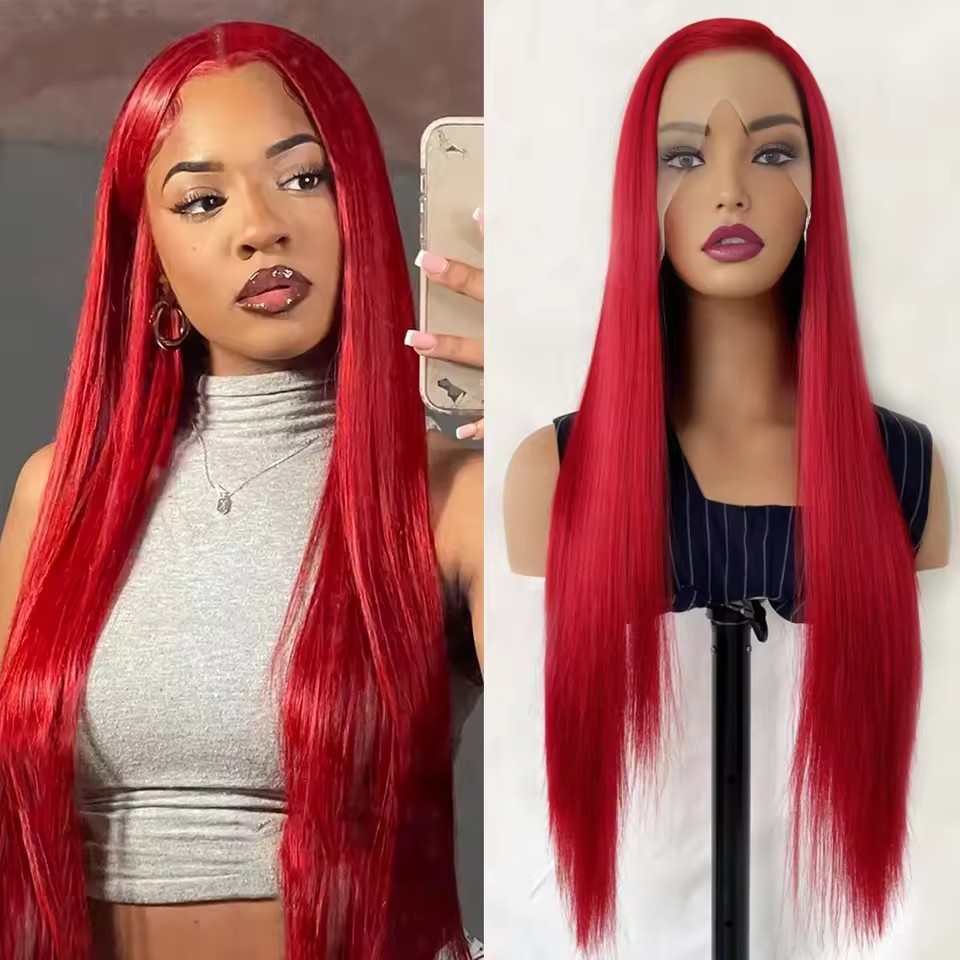 13x4 Long Straight  Lace Front  Synthetic Wigs Ginger Orange Lace Frontal Wigs Glueless Heat-resistant Fibre Wig