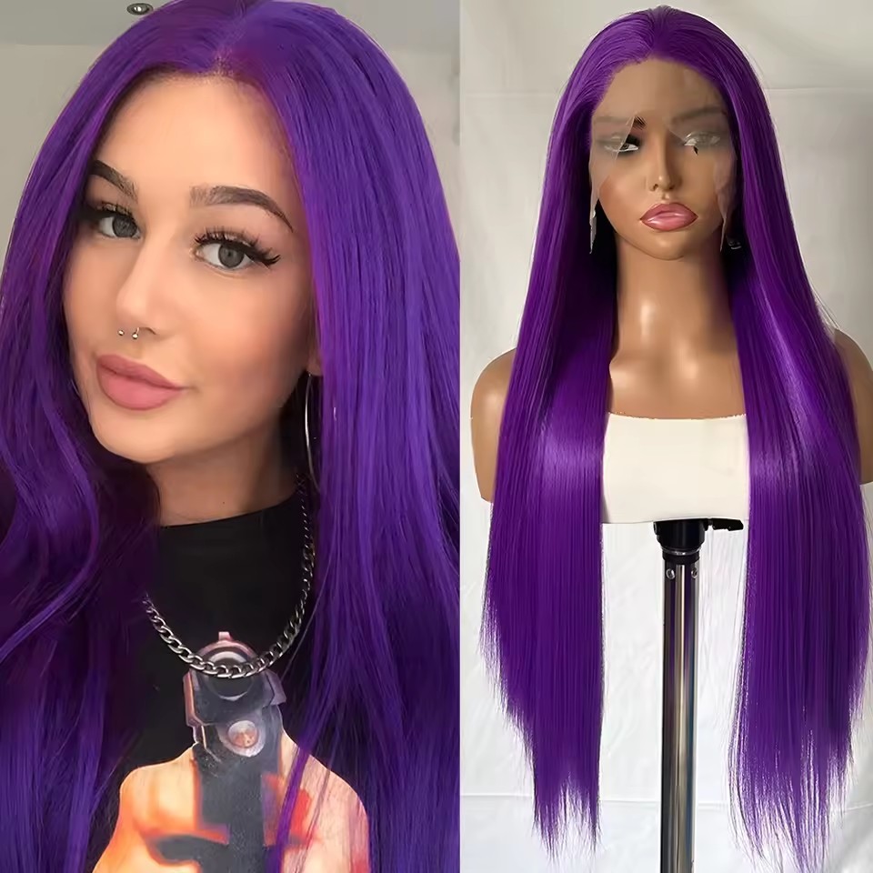 13x4 Long Straight  Lace Front  Synthetic Wigs Ginger Orange Lace Frontal Wigs Glueless Heat-resistant Fibre Wig