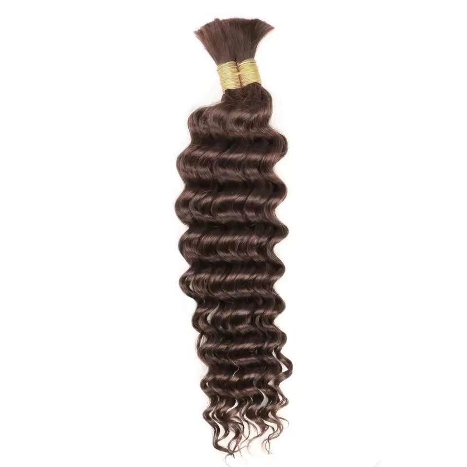 10A Dark Brown #2 Human Braiding Hair Deep Wave Bulk Human Hair 100g No Weft Human Hair Bundles Micro Human Braiding Hair for Boho Braids