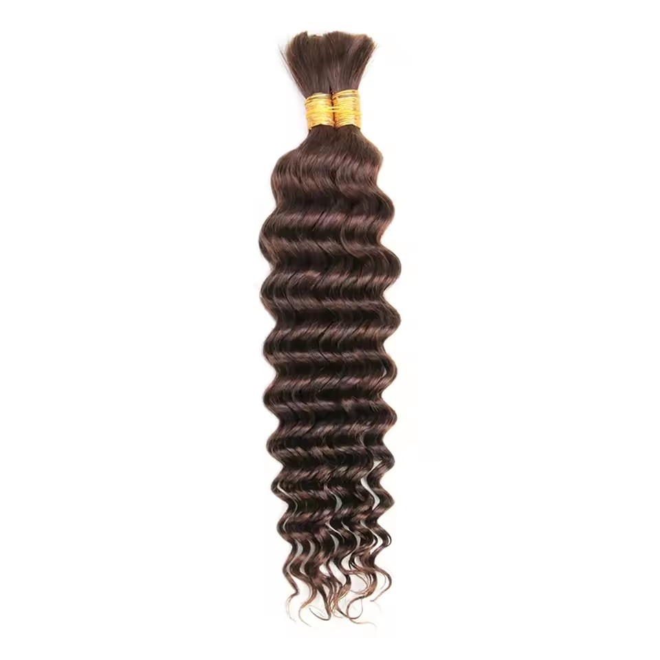 Brown  Human Braiding Hair Deep Wave Bulk Human Hair 100g No Weft Human Hair Bundles Micro Human Braiding Hair for Boho Braids