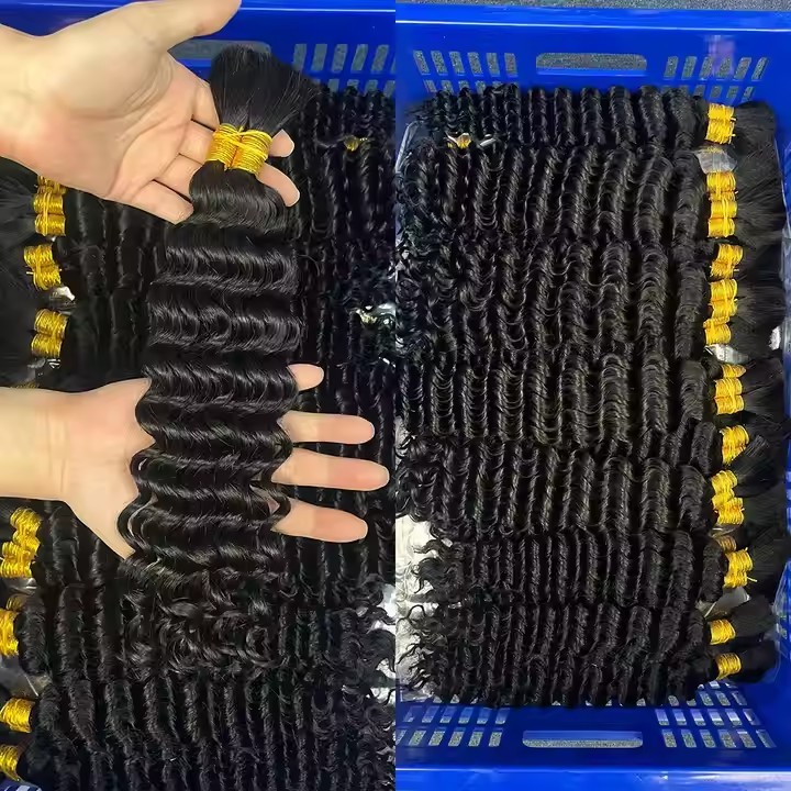 Black Human Braiding Hair Deep Wave Bulk Human Hair 100g No Weft Human Hair Bundles Micro Human Braiding Hair for Boho Braids