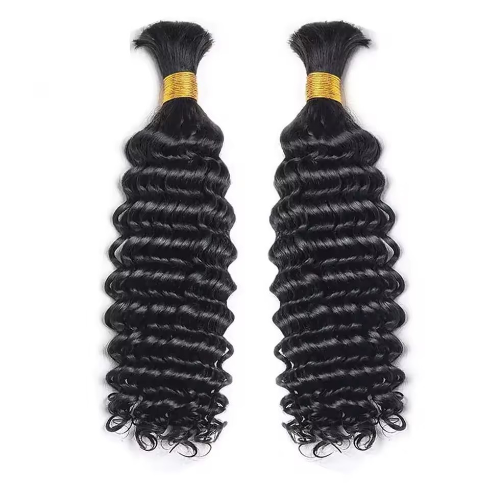 10A Natural Deep wave Hair Bulk for Braiding Brazilian Virgin No Weft Brazilian Remy Hair Extensions 100g/Pcs/Pack