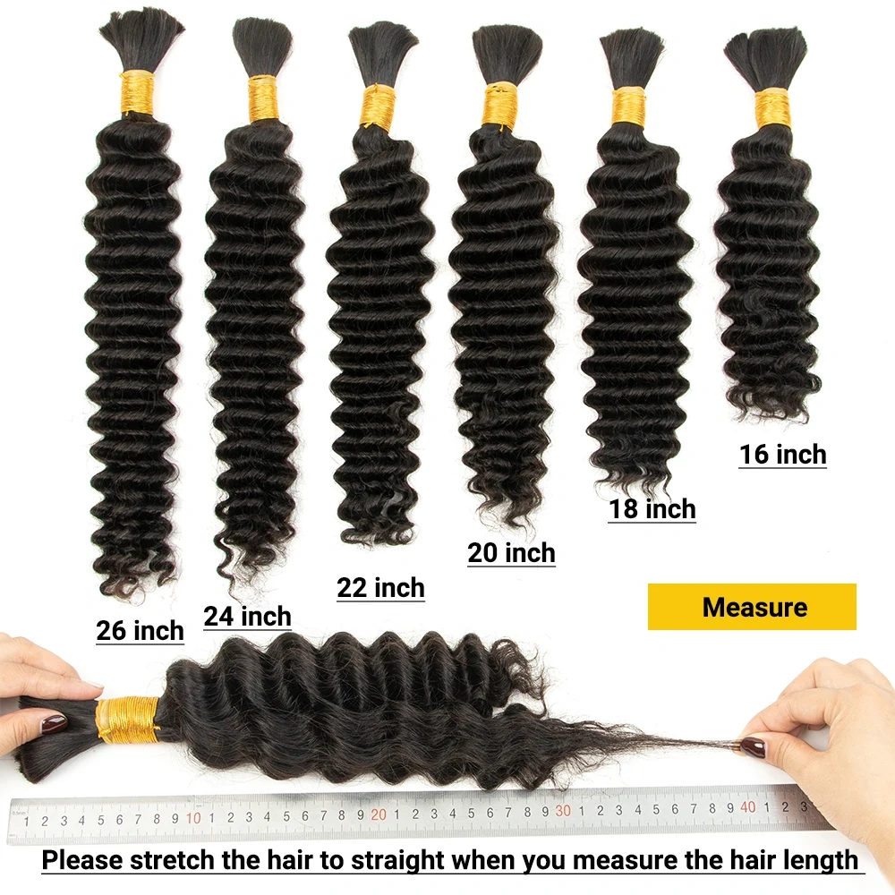 10A Natural Deep wave Hair Bulk for Braiding Brazilian Virgin No Weft Brazilian Remy Hair Extensions 100g/Pcs/Pack