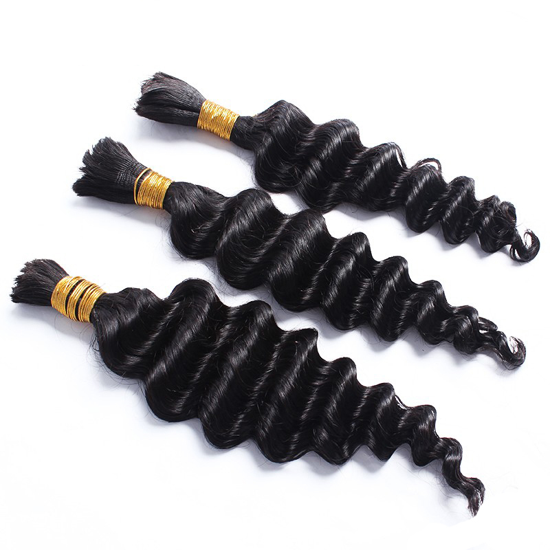 10A Natural Deep wave Hair Bulk for Braiding Brazilian Virgin No Weft Brazilian Remy Hair Extensions 100g/Pcs/Pack