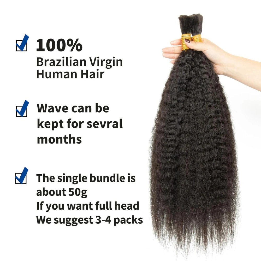 9A Natural Kinky Straight Bulk Hair For Braiding  Unprocessed Human Hair Extensions Human Hair Braiding No Weft Hair Bundles