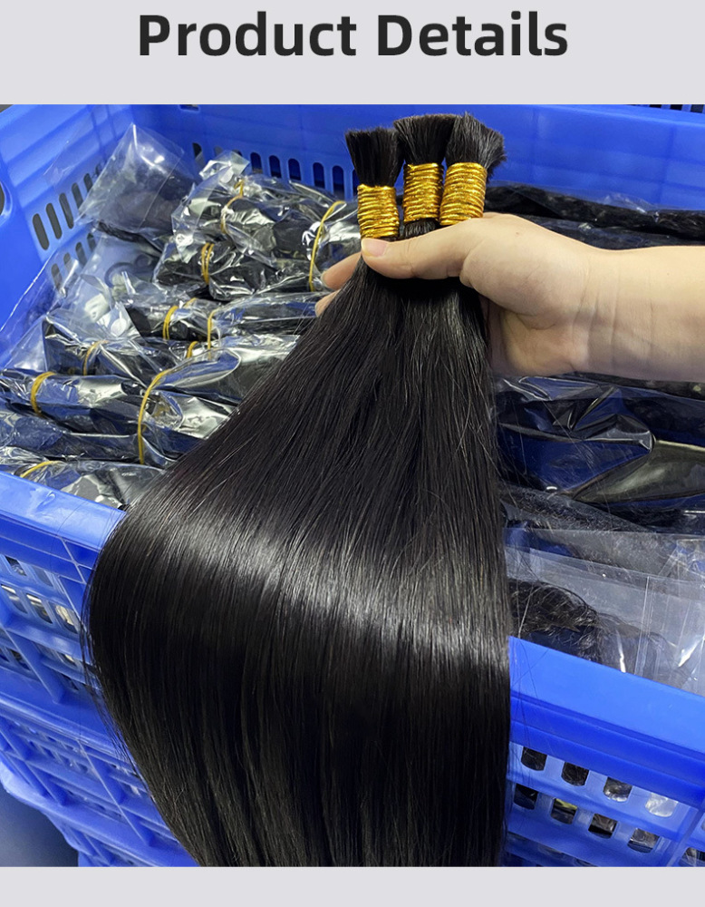 9A Natural Black Straight Hair Bulk for Braiding  Brazilian Virgin No Weft Brazilian Remy Hair Extensions 100g/Pcs/Pack