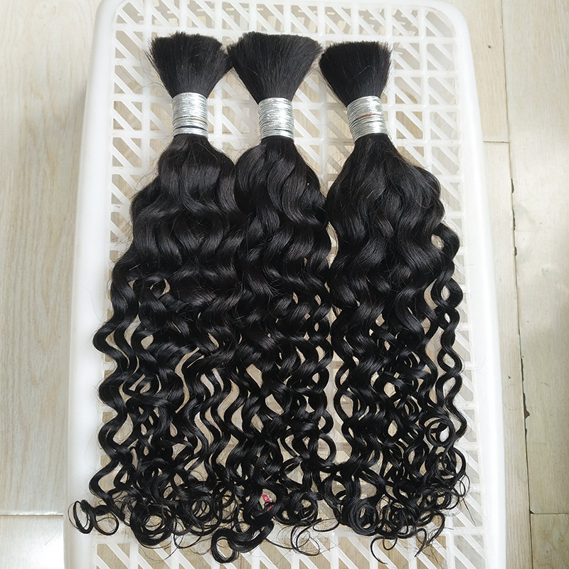 9A Black Water Wave Bulk  Human Hair 100g No Weft Human Hair Bundles Micro Human Braiding Hair for Boho Braids