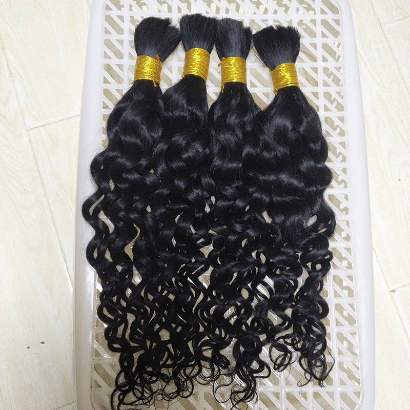 9A Black Water Wave Bulk  Human Hair 100g No Weft Human Hair Bundles Micro Human Braiding Hair for Boho Braids