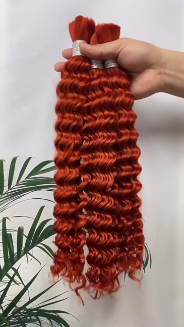 10A Ginger #350  Bulk Human Hair Deep Wave For Braiding Deep Curly No Weft Brazilian Remy Hair Extensions 100 Grams