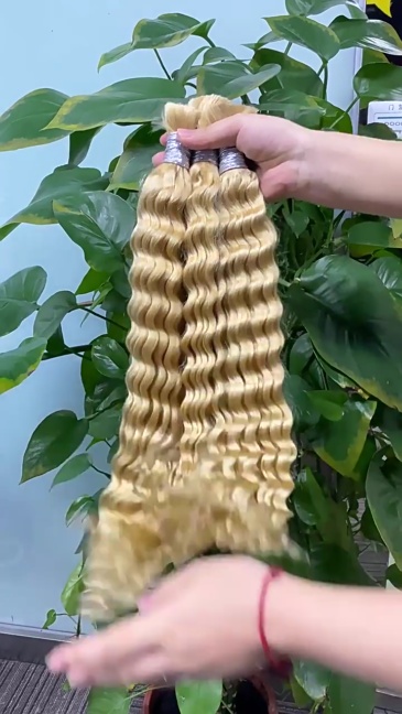 10A Grade 613 Blonde Deep Wave Bulk Human Hair For Braiding  Human Hair No Weft Bundle Boho Braids Human Hair Extensions