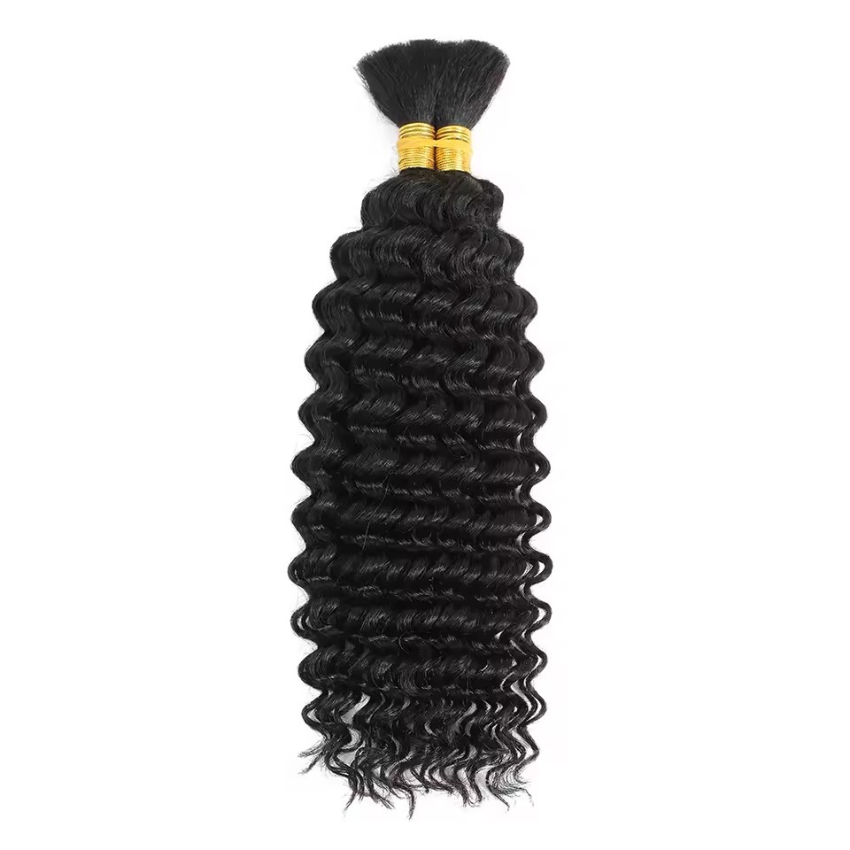 9A Black  #1  Deep Wave Curly Bulk Hair Bundle 100% Real Human Hair Natural Unprocessed Human Hair Bulk Extensions