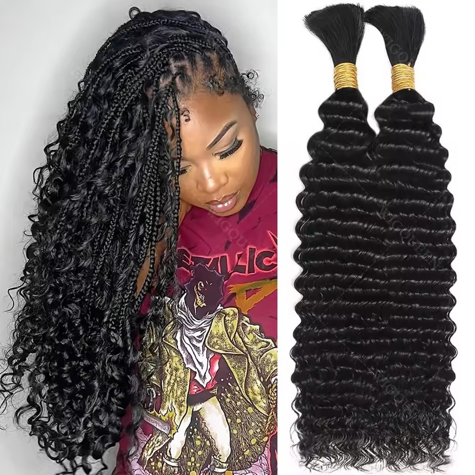 9A Black  #1  Deep Wave Curly Bulk Hair Bundle 100% Real Human Hair Natural Unprocessed Human Hair Bulk Extensions