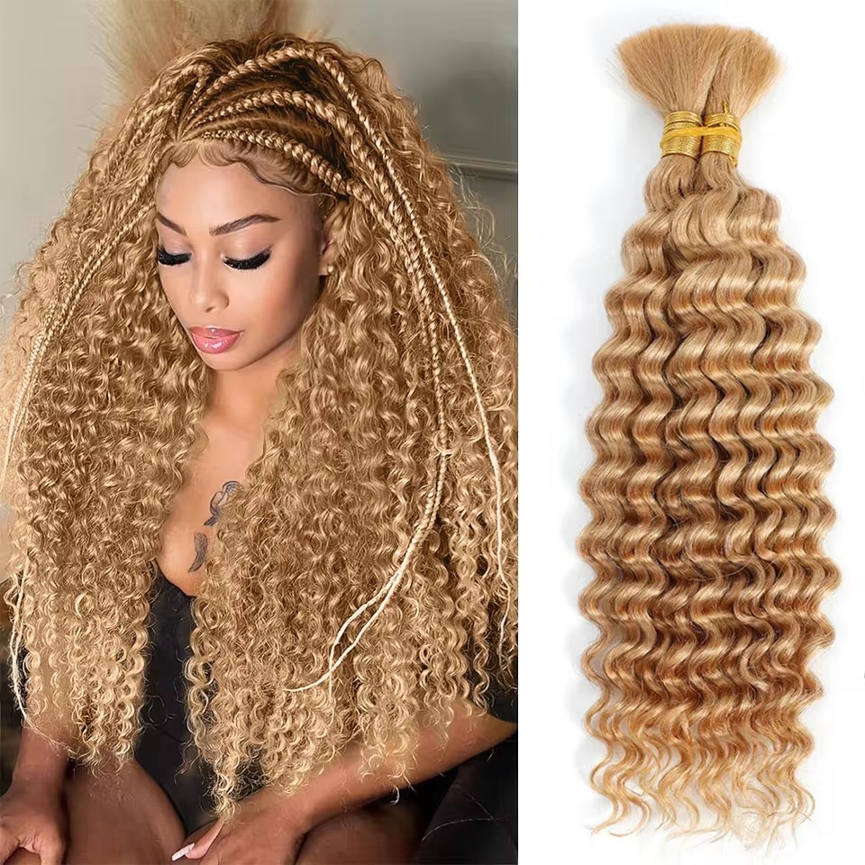 9A Honey Blonde #27 Boho Braids Human Hair No Weft Bulk Braiding Hair 100% Remy Human Hair Boho Braids 100g Bulk Human