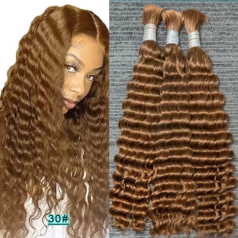 9A Light Brown  #30  Deep Wave Hair Bulk for Boho Braids Wholesale 100% Human Hair Extensions No Weft
