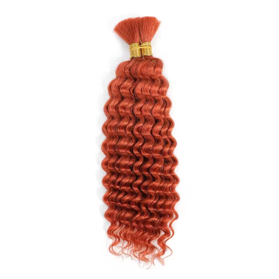 9A Ginger   #350 Deep Wave Human Hair Bulk for Boho Braids Raw Hair  Bulk Extensions 100g Bundles