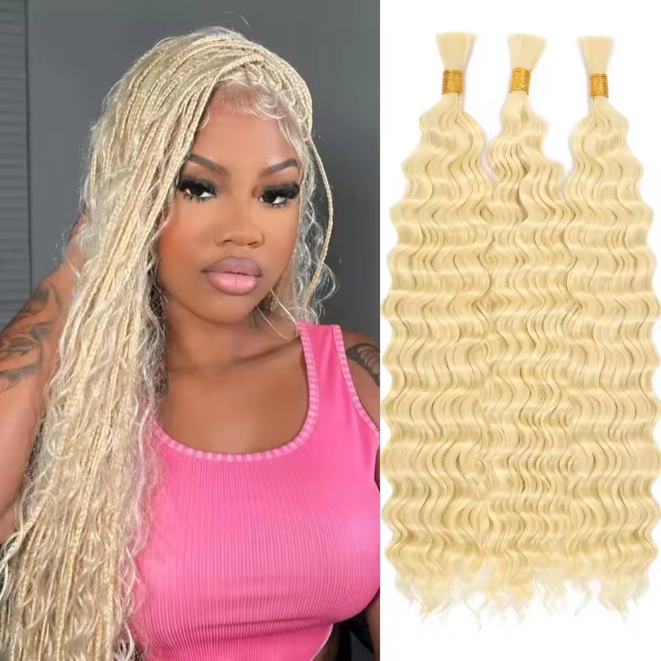 10A Grade 613 Blonde Deep Wave Bulk Human Hair For Braiding  Human Hair No Weft Bundle Boho Braids Human Hair Extensions